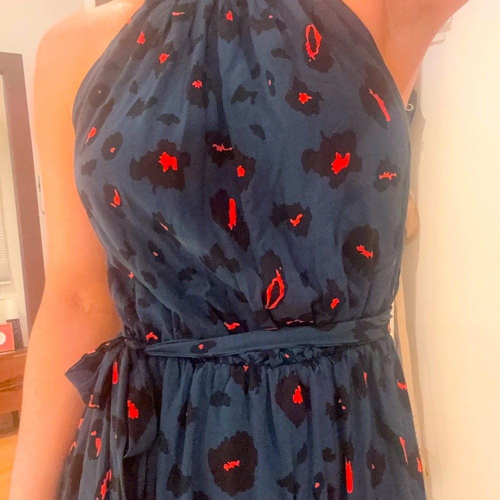 Chic Dark blue Dress with pink and black Pattern